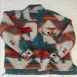 LA MIEL Teal and Rust Aztec Patterned Jacket